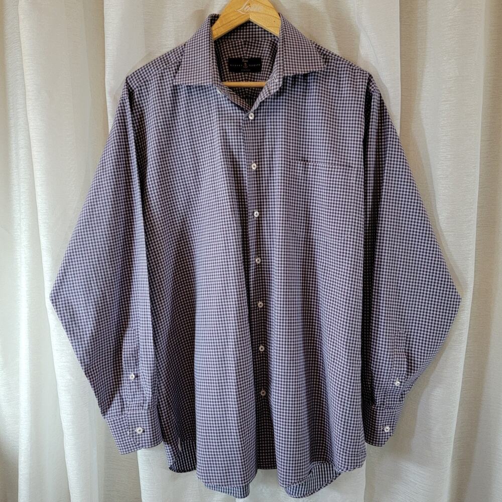 Robert Talbott Estate Dress Shirt Mens Large Regular Fit Red Blue Long Sleeve